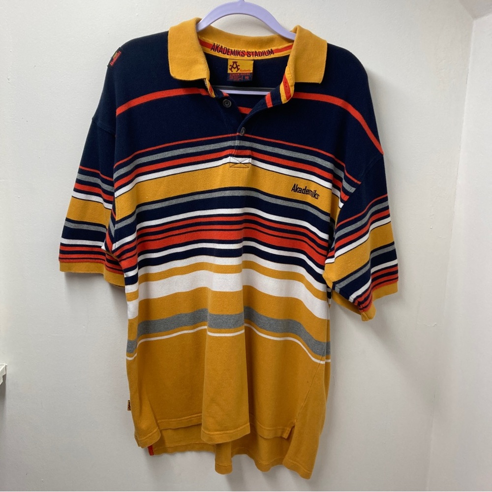 Akademiks Colorful Striped Y2K Polo Shirt Mens Size XXL